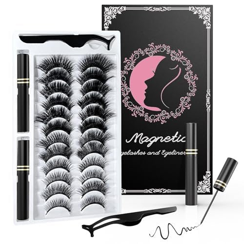 Magnetic Eyelashes Kit with Eyeliner - Natural Look Reusable 3D Faux Mink Lashes, No Glue Needed, Easy Application with Tweezers, 12 Pairs - görsel 2