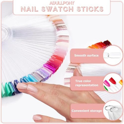 ADULLPONY 200-Pack Clear Nail Swatch Sticks for Gel Polish Display & Organization