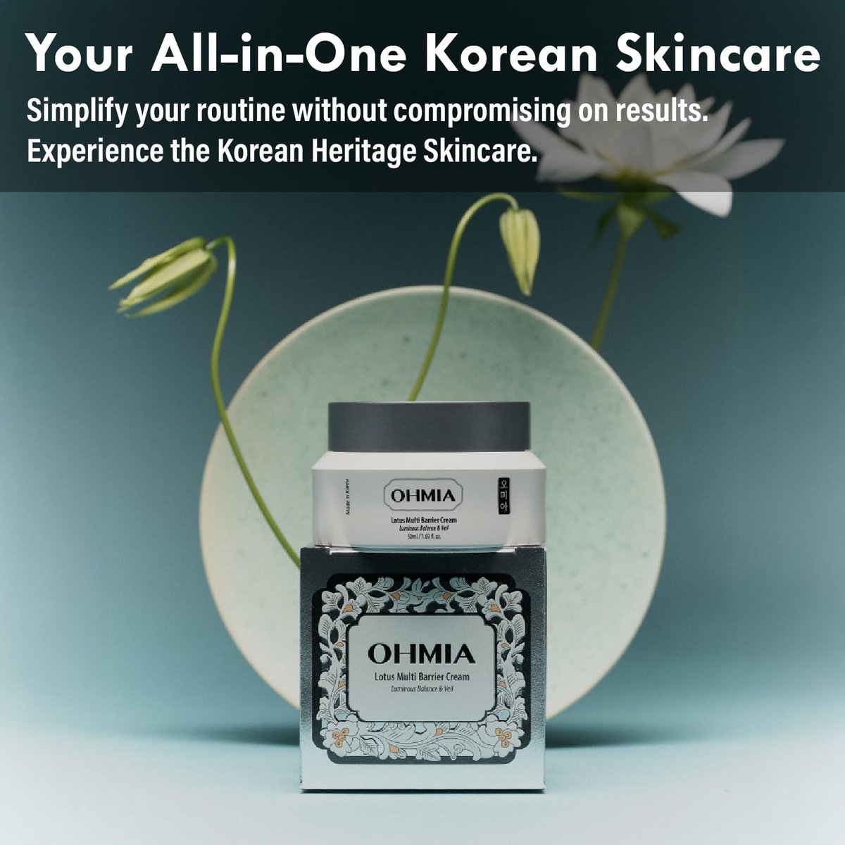 OHMIA Korean Anti-Aging & Firming Face Moisturizer - Lotus Multi Barrier Cream with Niacinamide & Rice - Soothing for Sensitive Skin - Fragrance-Free - 1.69 fl oz Avelisse