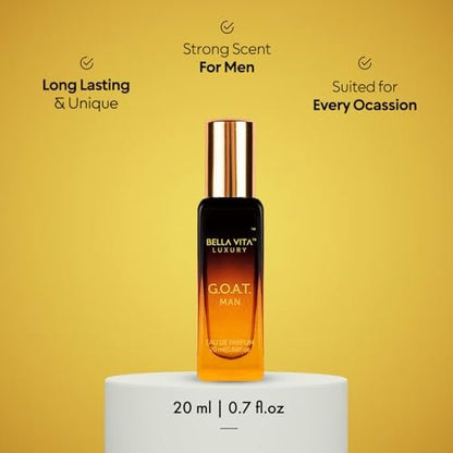 Bellavita Luxury GOAT Eau de Parfum for Men – Travel Size 20 ml – Citrus, Bergamot, Lily of the Valley & Amber Notes – Long-Lasting Men's Fragrance