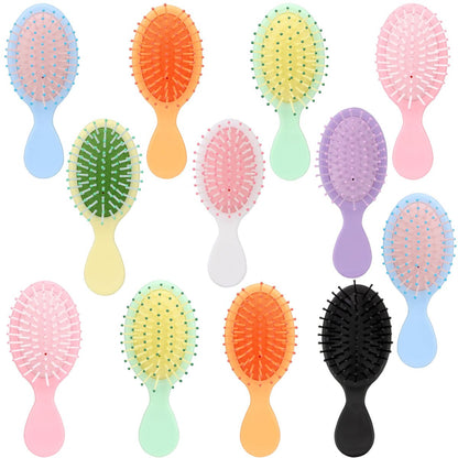 12 Pack Mini Hair Brushes Bulk - Soft Bristle Travel Detangler Wet Hair Brush Pocket Size for Men Women (8 Colors)