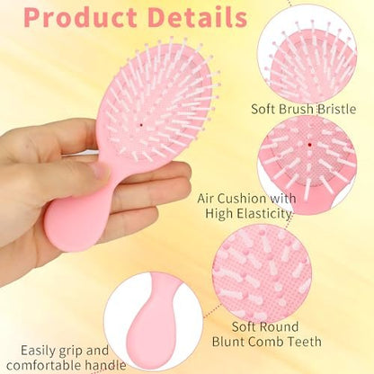 12 Pack Mini Hair Brushes Bulk - Soft Bristle Travel Detangler Wet Hair Brush Pocket Size for Men Women (8 Colors)