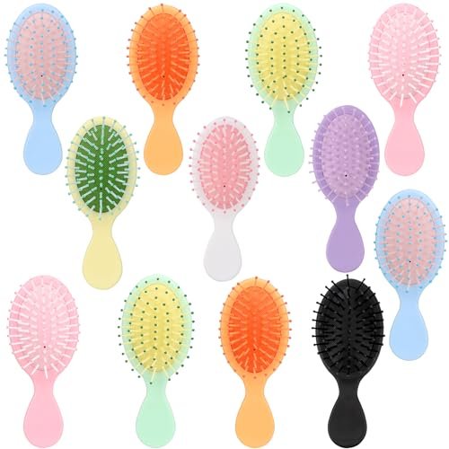 12 Pack Mini Hair Brushes Bulk - Soft Bristle Travel Detangler Wet Hair Brush Pocket Size for Men Women (8 Colors) - görsel 2