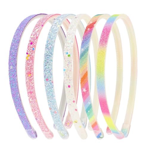 TKYPZY 6 Pack Glitter Headbands - Thin Sparkly Hairbands for Women, Non-Slip Plastic Head Bands, Colorful Rainbow Hair Accessories - görsel 2