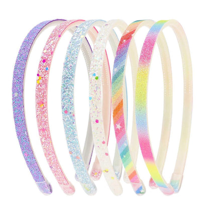 TKYPZY 6 Pack Glitter Headbands - Thin Sparkly Hairbands for Women, Non-Slip Plastic Head Bands, Colorful Rainbow Hair Accessories