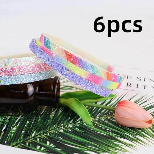 TKYPZY 6 Pack Glitter Headbands - Thin Sparkly Hairbands for Women, Non-Slip Plastic Head Bands, Colorful Rainbow Hair Accessories - görsel 14