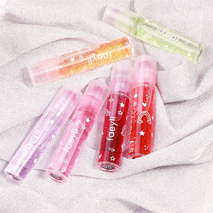 Bekoeen 6-Piece Roll-On Lip Gloss Set - Fruity Flavors Moisturizing Lip Oil, Transparent Plumping Lip Gloss for Kids, Party Gift