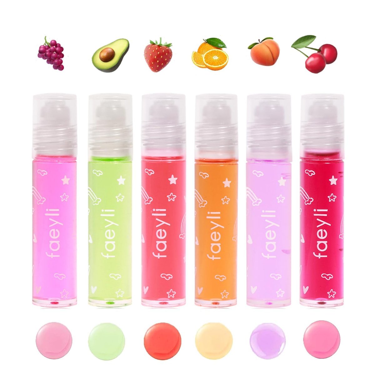 Bekoeen 6-Piece Roll-On Lip Gloss Set - Fruity Flavors Moisturizing Lip Oil, Transparent Plumping Lip Gloss for Kids, Party Gift - görsel 1