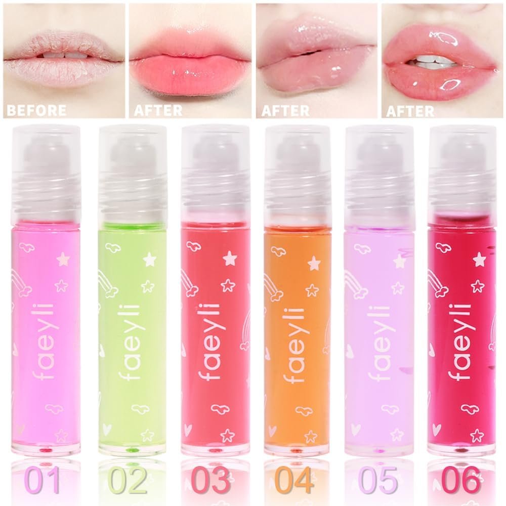 Bekoeen 6-Piece Roll-On Lip Gloss Set - Fruity Flavors Moisturizing Lip Oil, Transparent Plumping Lip Gloss for Kids, Party Gift - görsel 11