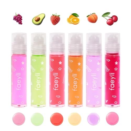 Bekoeen 6-Piece Roll-On Lip Gloss Set - Fruity Flavors Moisturizing Lip Oil, Transparent Plumping Lip Gloss for Kids, Party Gift - görsel 2