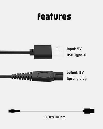 Uijino Ufree U-1176 Charger for Beard Trimmer – Replacement Power Cord with Cleaning Brush