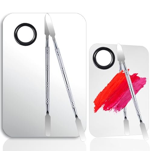 2-Piece Stainless Steel Makeup Mixing Palette Set with Spatula – Professional Makeup Artist Must-Have for Foundation, Eyeshadow & Nail Art - görsel 2