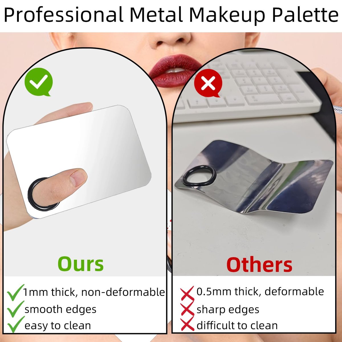 2-Piece Stainless Steel Makeup Mixing Palette Set with Spatula – Professional Makeup Artist Must-Have for Foundation, Eyeshadow & Nail Art - görsel 5