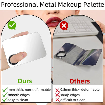 2-Piece Stainless Steel Makeup Mixing Palette Set with Spatula – Professional Makeup Artist Must-Have for Foundation, Eyeshadow & Nail Art
