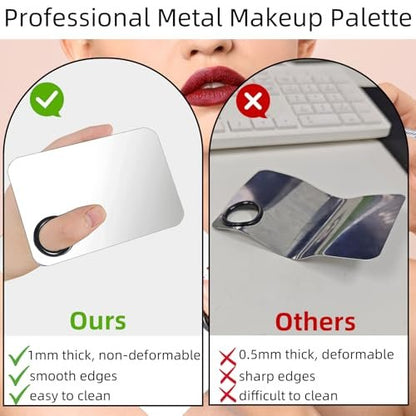 2-Piece Stainless Steel Makeup Mixing Palette Set with Spatula – Professional Makeup Artist Must-Have for Foundation, Eyeshadow & Nail Art