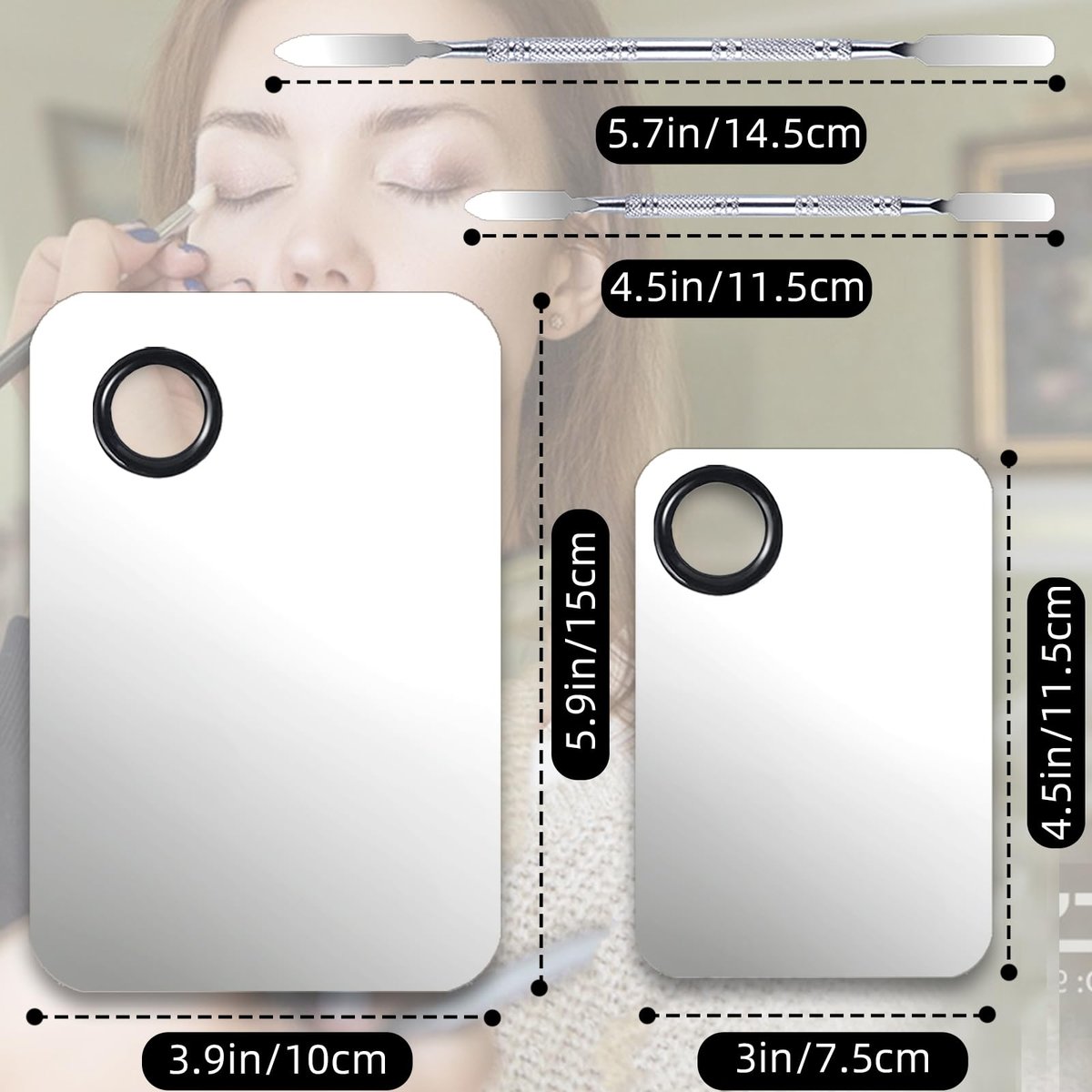 2-Piece Stainless Steel Makeup Mixing Palette Set with Spatula – Professional Makeup Artist Must-Have for Foundation, Eyeshadow & Nail Art - görsel 7