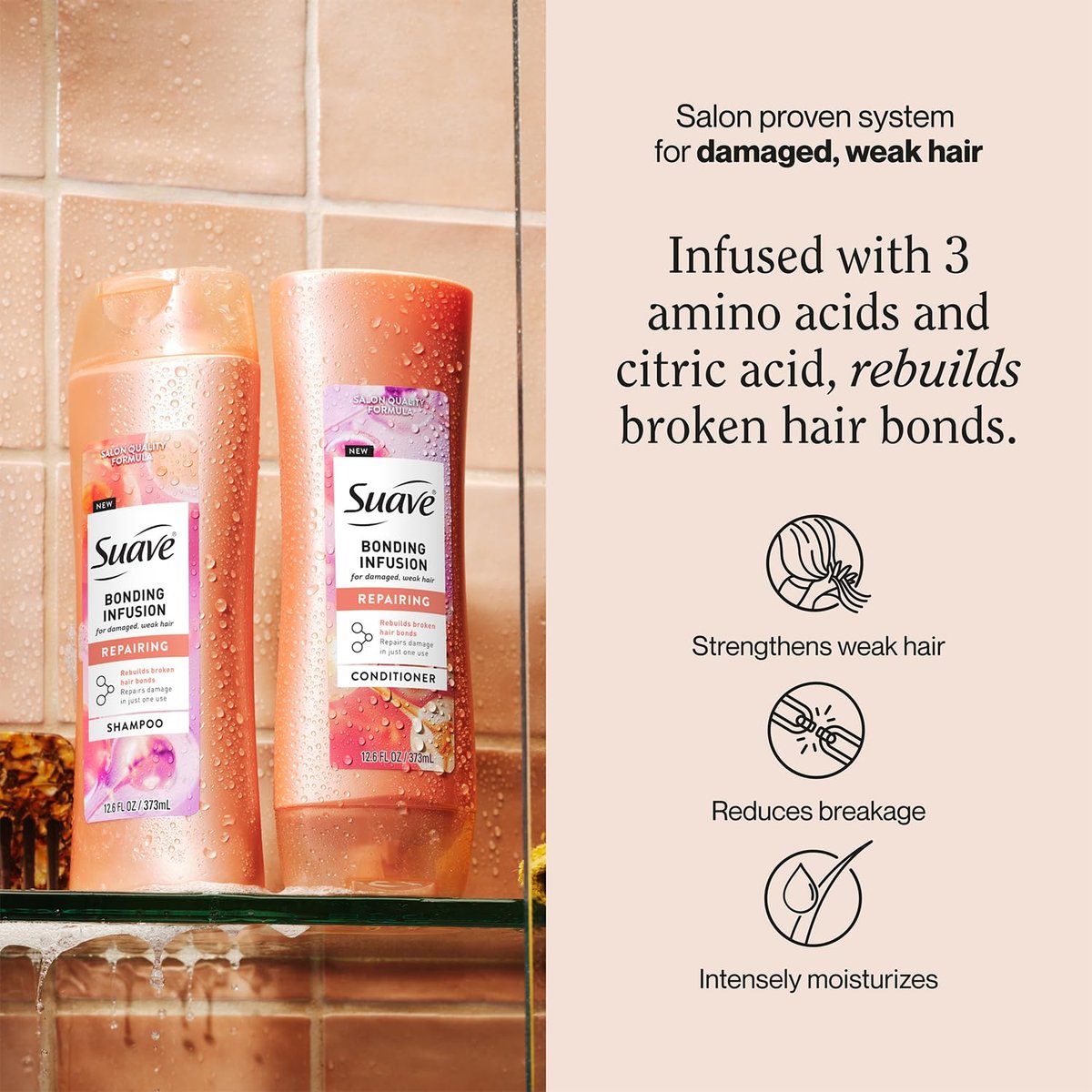 Suave Bonding Infusion Shampoo and Conditioner Set – Restorative Treatment for Dry, Damaged Hair, 12.6 fl oz Each Avelisse