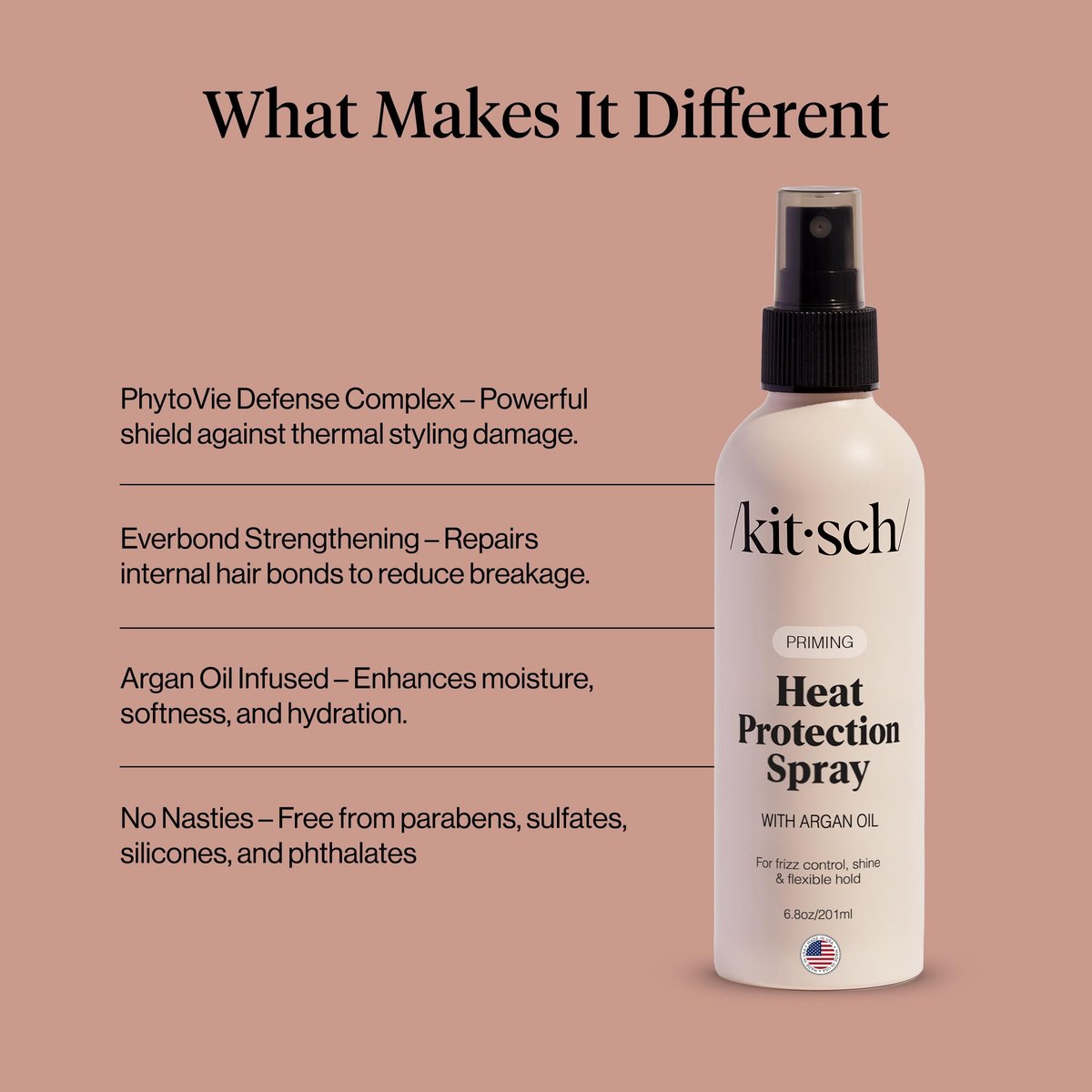 Kitsch Heat Protection Spray for Hair – Argan Oil Heat Protectant for Frizz Control, Shine & Damage Protection – 6.8 oz Avelisse