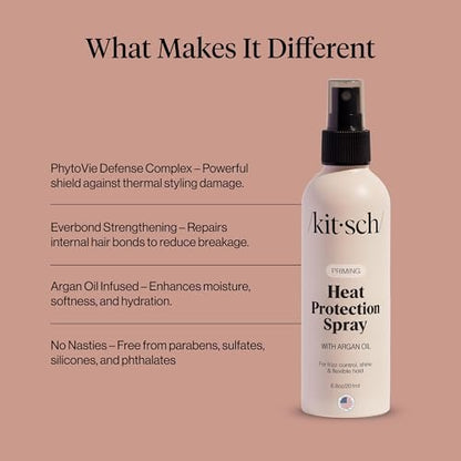 Kitsch Heat Protection Spray for Hair – Argan Oil Heat Protectant for Frizz Control, Shine & Damage Protection – 6.8 oz Avelisse