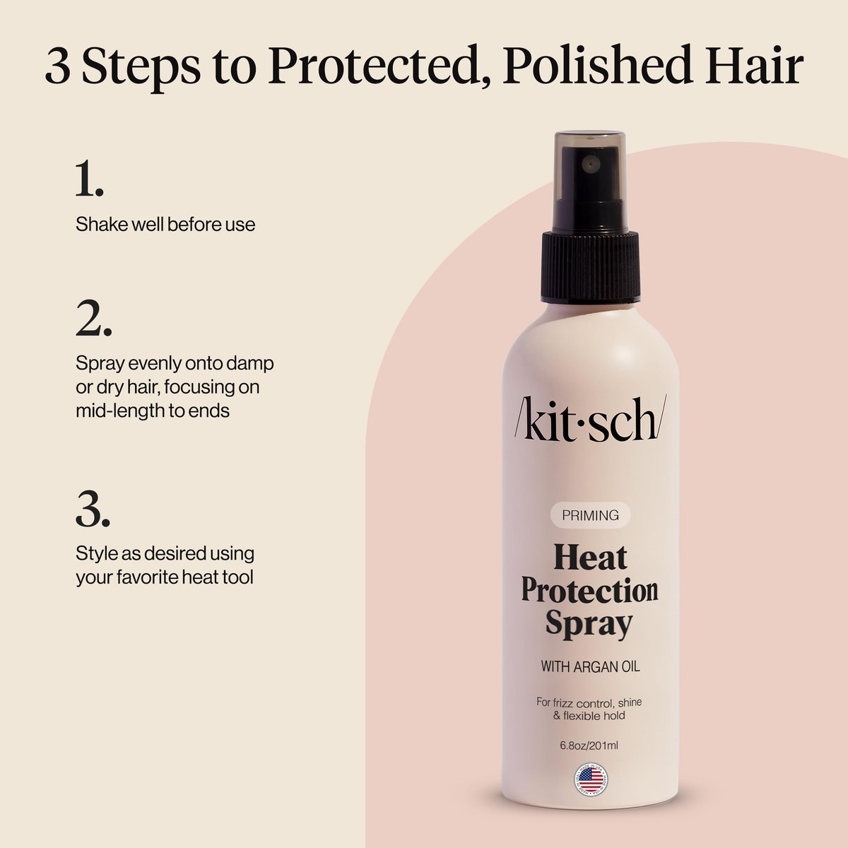 Kitsch Heat Protection Spray for Hair – Argan Oil Heat Protectant for Frizz Control, Shine & Damage Protection – 6.8 oz Avelisse
