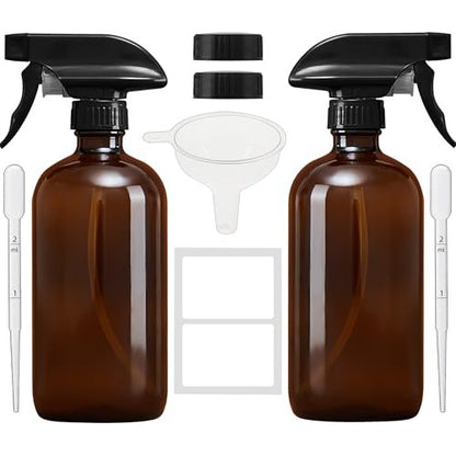 Bastelica Amber Glass Spray Bottles 16 oz – Refillable Empty Spray Bottle 2-Pack for Cleaning, Essential Oils, Plants & Hair