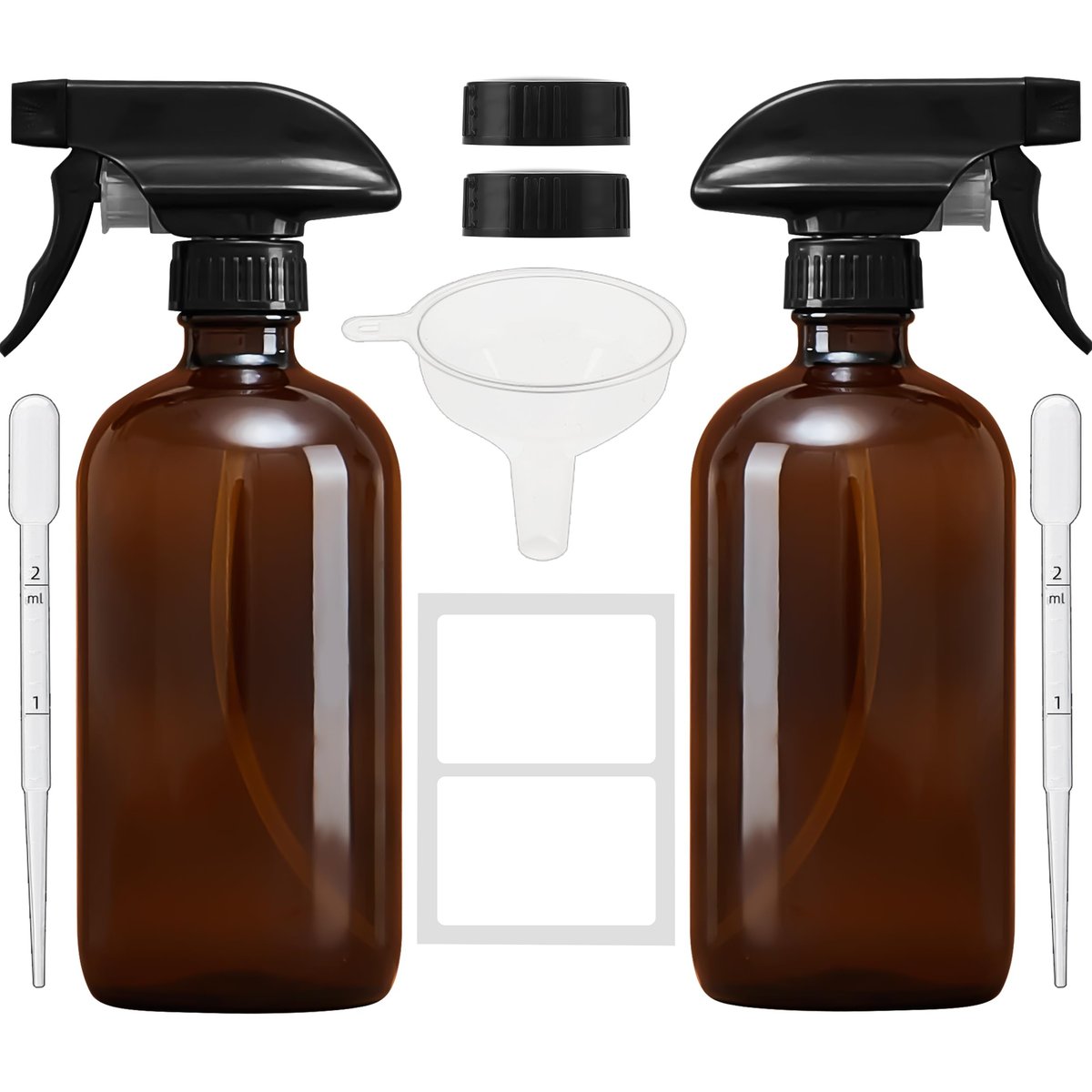 Bastelica Amber Glass Spray Bottles 16 oz – Refillable Empty Spray Bottle 2-Pack for Cleaning, Essential Oils, Plants & Hair - görsel 1