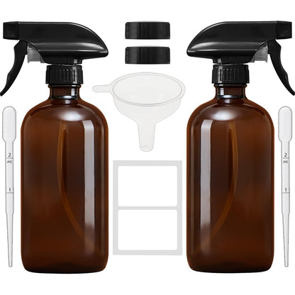 Bastelica Amber Glass Spray Bottles 16 oz – Refillable Empty Spray Bottle 2-Pack for Cleaning, Essential Oils, Plants & Hair