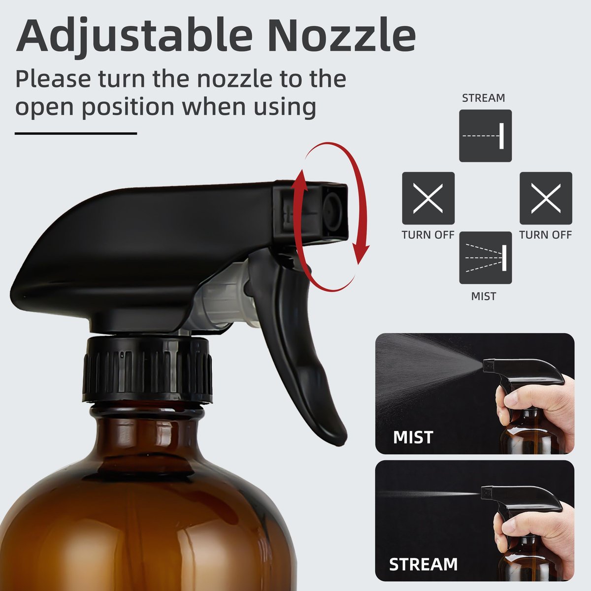 Bastelica Amber Glass Spray Bottles 16 oz – Refillable Empty Spray Bottle 2-Pack for Cleaning, Essential Oils, Plants & Hair - görsel 5