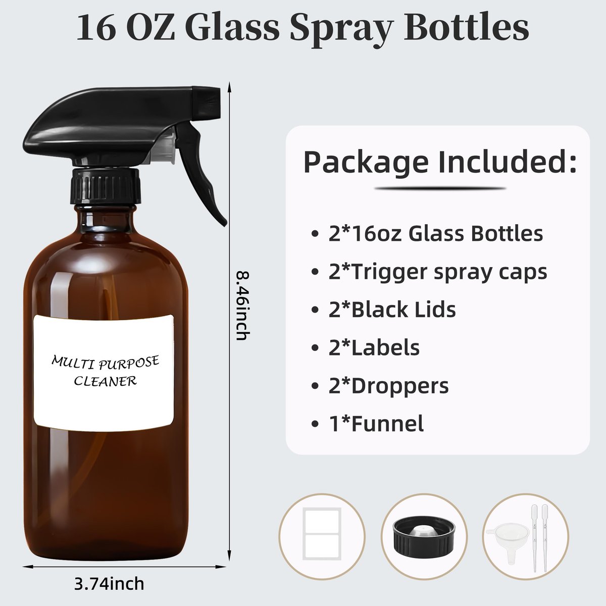 Bastelica Amber Glass Spray Bottles 16 oz – Refillable Empty Spray Bottle 2-Pack for Cleaning, Essential Oils, Plants & Hair - görsel 3