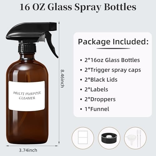 Bastelica Amber Glass Spray Bottles 16 oz – Refillable Empty Spray Bottle 2-Pack for Cleaning, Essential Oils, Plants & Hair - görsel 4