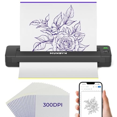 MUNBYN Tattoo Stencil Printer ITP06 - 300DPI Wireless Thermal Tattoo Printer with 20 Transfer Papers, Compatible with Smartphone & PC for Tattoo Artists & Beginners Avelisse