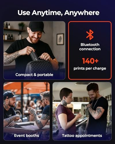 MUNBYN Tattoo Stencil Printer ITP06 - 300DPI Wireless Thermal Tattoo Printer with 20 Transfer Papers, Compatible with Smartphone & PC for Tattoo Artists & Beginners Avelisse