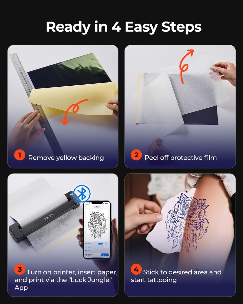 MUNBYN Tattoo Stencil Printer ITP06 - 300DPI Wireless Thermal Tattoo Printer with 20 Transfer Papers, Compatible with Smartphone & PC for Tattoo Artists & Beginners Avelisse