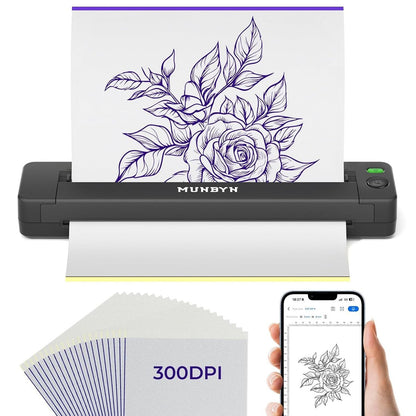 MUNBYN Tattoo Stencil Printer ITP06 - 300DPI Wireless Thermal Tattoo Printer with 20 Transfer Papers, Compatible with Smartphone & PC for Tattoo Artists & Beginners Avelisse