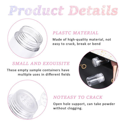 6 Pcs Clear Plastic Loose Powder Bottles with 12-Hole Sifter Lids - 10 ml Travel Size Containers for Glitter, Baby Powder, and More