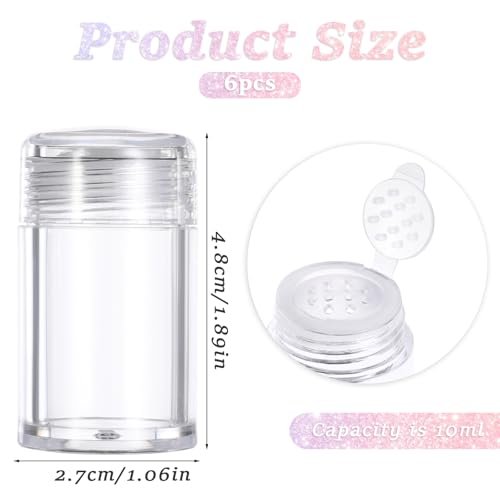 6 Pcs Clear Plastic Loose Powder Bottles with 12-Hole Sifter Lids - 10 ml Travel Size Containers for Glitter, Baby Powder, and More - görsel 4