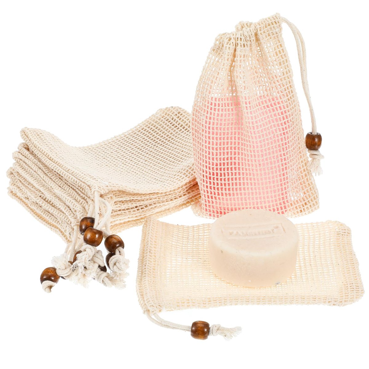 cobee 10 Pack Pure Cotton Soap Bag Set – Mesh Exfoliating Soap Saver Pouch for Shower, Foaming & Drying Soap Holder - görsel 1