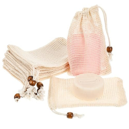 cobee 10 Pack Pure Cotton Soap Bag Set – Mesh Exfoliating Soap Saver Pouch for Shower, Foaming & Drying Soap Holder