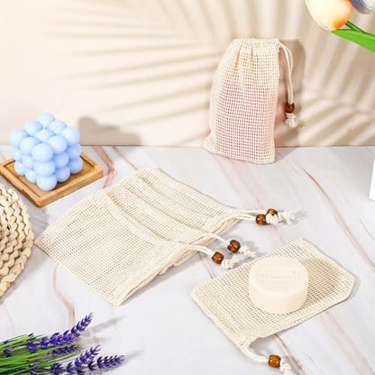 cobee 10 Pack Pure Cotton Soap Bag Set – Mesh Exfoliating Soap Saver Pouch for Shower, Foaming & Drying Soap Holder