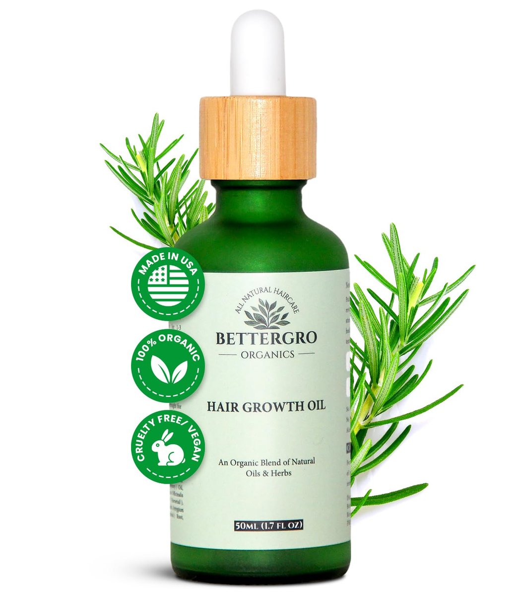 BetterGRO Organic Hair Growth Oil – Herbal & Natural Blend with Rosemary, Black Seed, Amla, Pumpkin Seed & More – Supports Growth, Strengthens Roots, Vegan & Cruelty-Free (1.7 fl oz) Avelisse