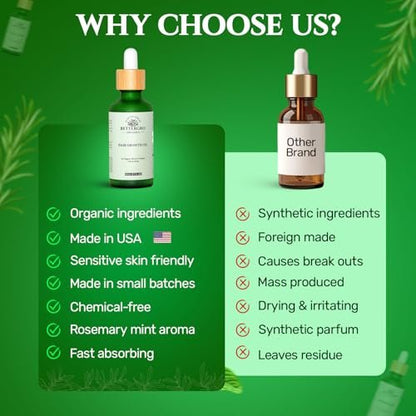 BetterGRO Organic Hair Growth Oil – Herbal & Natural Blend with Rosemary, Black Seed, Amla, Pumpkin Seed & More – Supports Growth, Strengthens Roots, Vegan & Cruelty-Free (1.7 fl oz) Avelisse