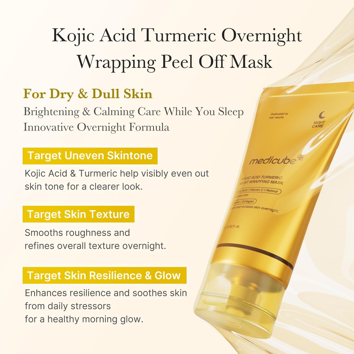 medicube Kojic Acid Turmeric Overnight Wrapping Peel Off Mask – Brighten & Defend Against Skin Stress for a Clear, Glowing Complexion | Korean Skincare, 2.53 fl. oz. - görsel 6