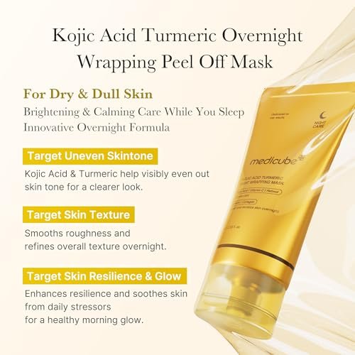 medicube Kojic Acid Turmeric Overnight Wrapping Peel Off Mask – Brighten & Defend Against Skin Stress for a Clear, Glowing Complexion | Korean Skincare, 2.53 fl. oz. - görsel 5