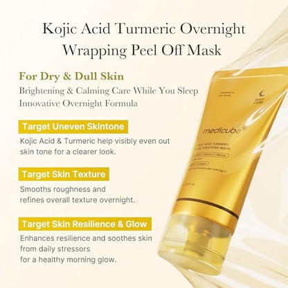 medicube Kojic Acid Turmeric Overnight Wrapping Peel Off Mask – Brighten & Defend Against Skin Stress for a Clear, Glowing Complexion | Korean Skincare, 2.53 fl. oz.