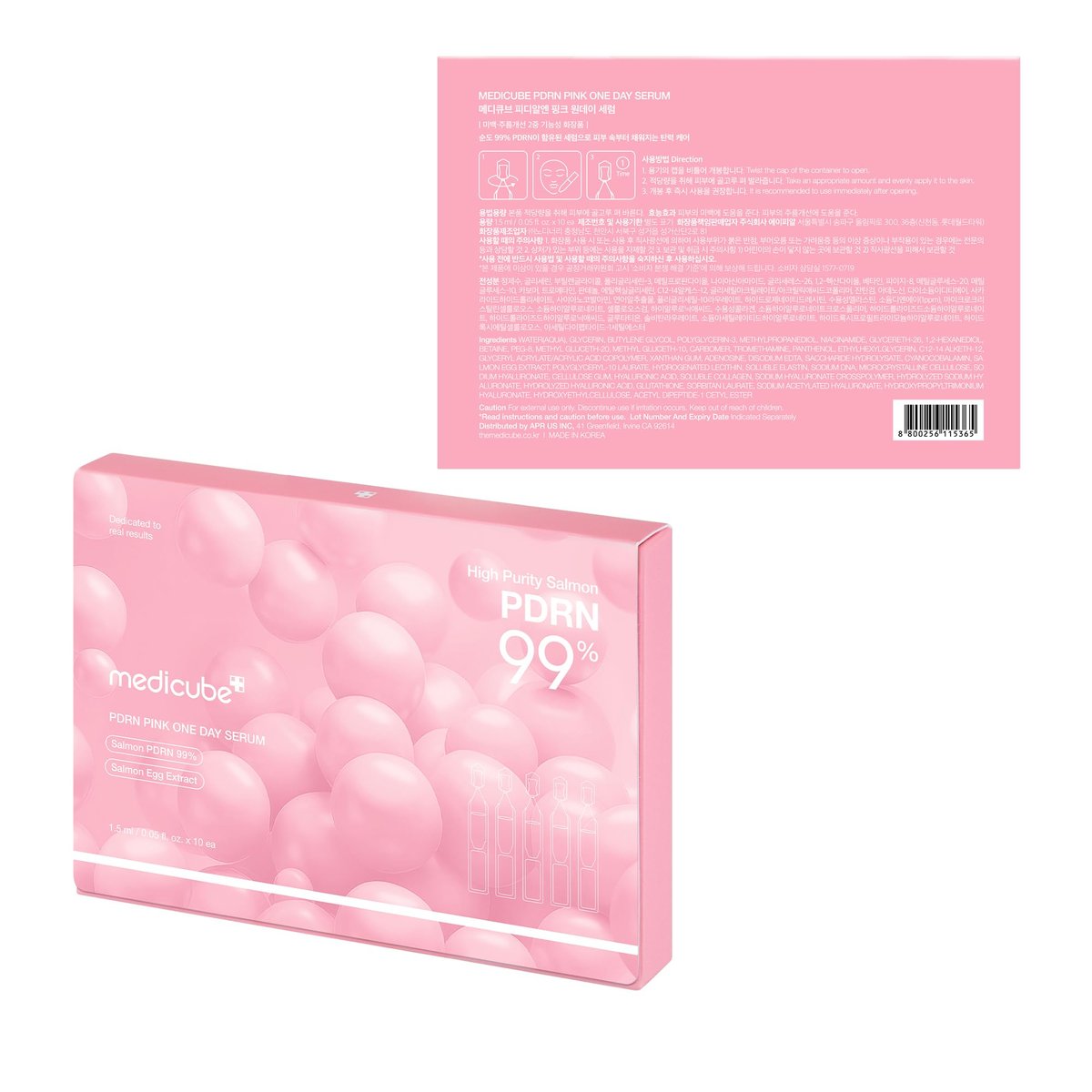Medicube Salmon DNA PDRN Pink One Day Serum – 99% Salmon DNA Intensive Ampoule with Collagen, Glutathione, Hyaluronic Acid for Radiant Skin | 0.05 fl.oz x 10 Avelisse