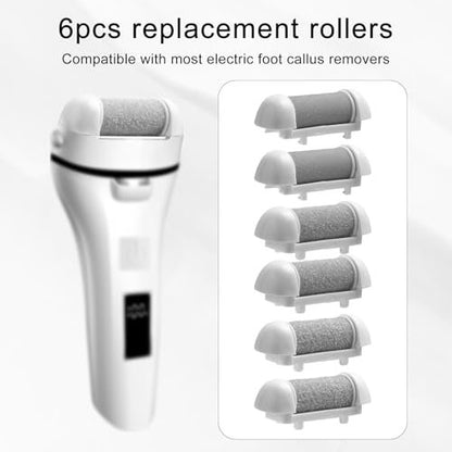 BOXOB 6-Piece Replacement Roller Refill Heads for Pedicure Foot File – Extra Coarse, Regular Coarse & Fine Coarse Quartz Rollers for Electric Dead Skin Remover