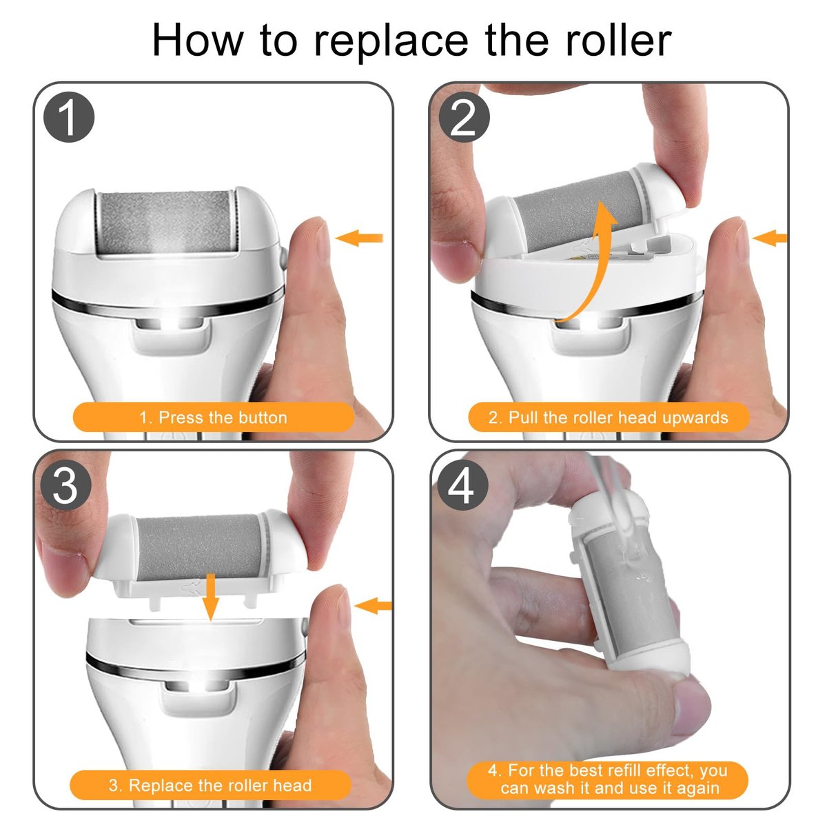 BOXOB 6-Piece Replacement Roller Refill Heads for Pedicure Foot File – Extra Coarse, Regular Coarse & Fine Coarse Quartz Rollers for Electric Dead Skin Remover - görsel 7