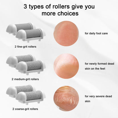 BOXOB 6-Piece Replacement Roller Refill Heads for Pedicure Foot File – Extra Coarse, Regular Coarse & Fine Coarse Quartz Rollers for Electric Dead Skin Remover