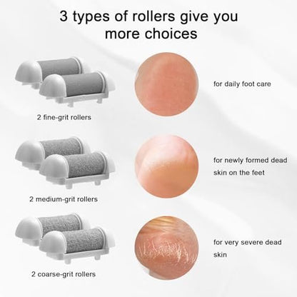 BOXOB 6-Piece Replacement Roller Refill Heads for Pedicure Foot File – Extra Coarse, Regular Coarse & Fine Coarse Quartz Rollers for Electric Dead Skin Remover