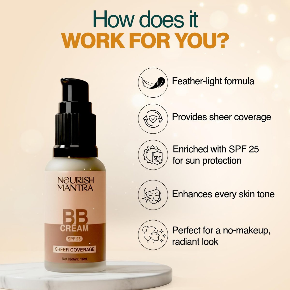 Nourish Mantra BB Cream with SPF 25 - No-Makeup Makeup Look, Enriched with Niacinamide & Aloe Vera, Suits All Skin Types, 15 ml - görsel 5